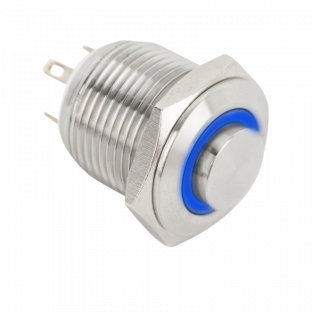 Kimagasló felületű nyomógomb 16mm furathoz - NO kék LED gyűrűvel