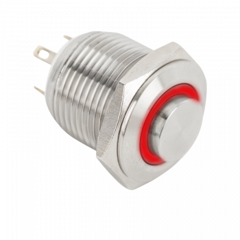 Kimagasló felületű nyomógomb 16mm furathoz - NO piros LED gyűrűvel
