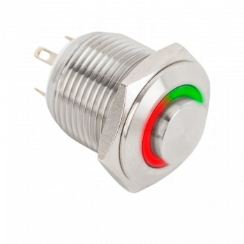 Kimagasló felületű nyomógomb 16mm furathoz - NO piros-zöld LED gyűrűvel