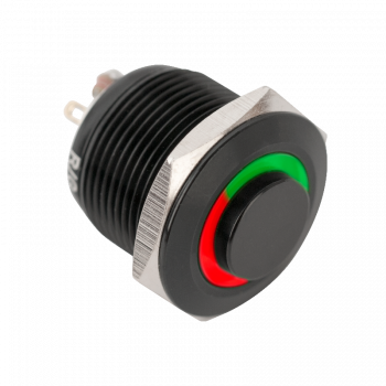 Kimagasló felületű nyomógomb 19mm furathoz - NO piros-zöld LED gyűrűvel fekete színű házban