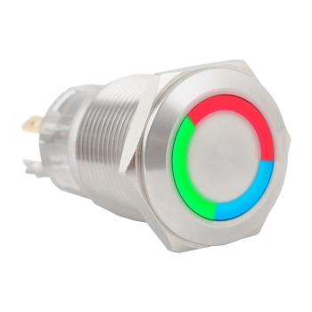Kimagasló felületű nyomógomb 19mm furathoz - NO-NC piros-zöld-kék LED gyűrűvel